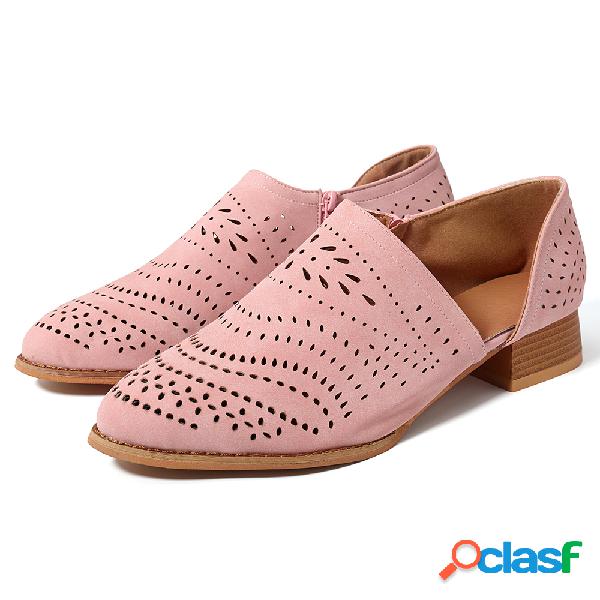 Botas de tornozelo com zíper de salto robusto oco