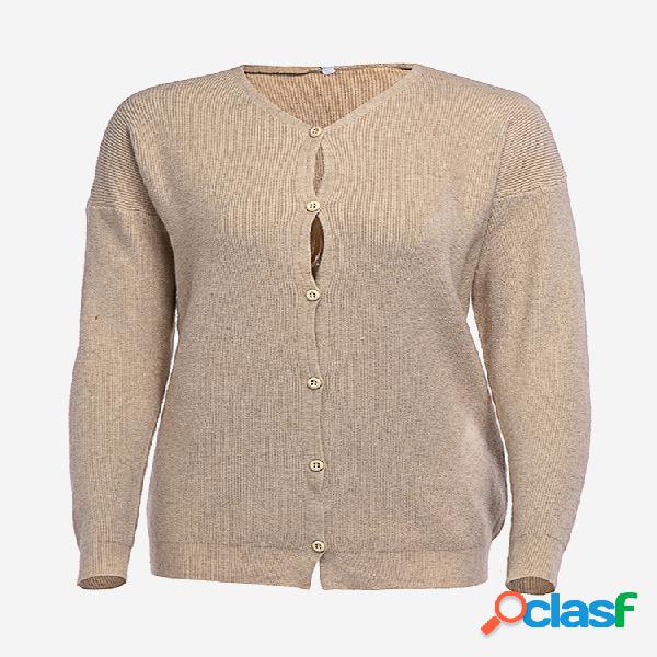Botão de malha para baixo Cardigan de cor sólida