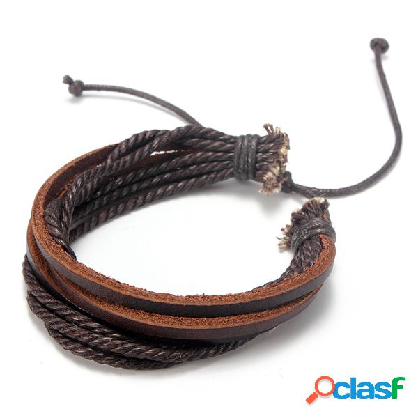 Bracelete de corda de trança de tecido de pele multicamada