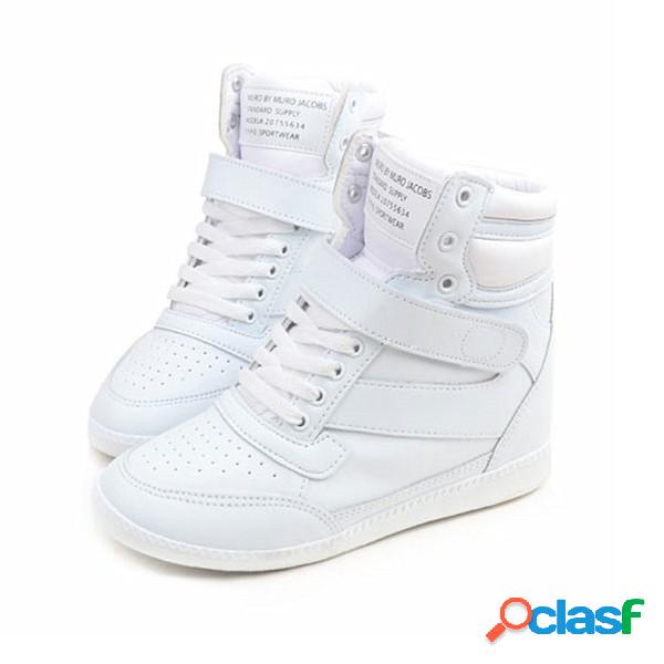 Branco Gancho Loop Lace Up Calcanhar Sapatos de desporto
