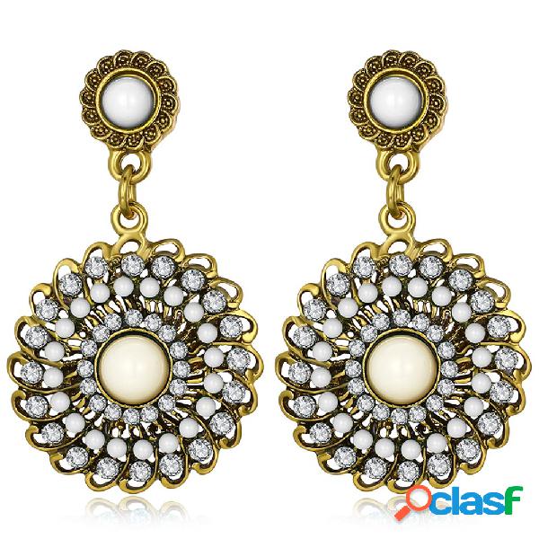 Brincos Retro de Strass Flor Boêmica Redonda