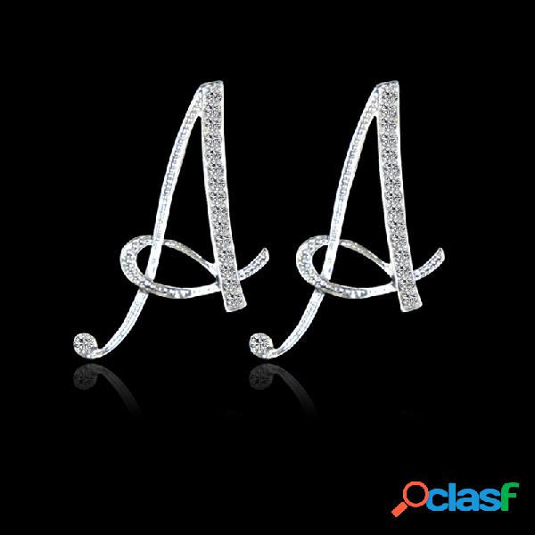 Brincos de orelha de carta de moda brincos de prata strass