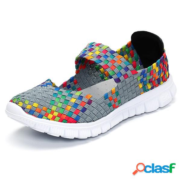 Calçado Esportivo Colorido Elástico Tricotado Plano