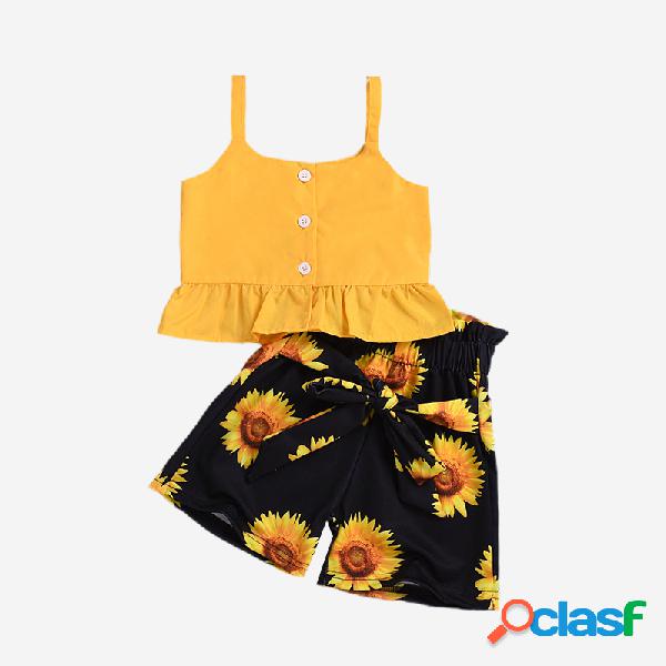 Calções com estampa de girassol da menina + conjunto de