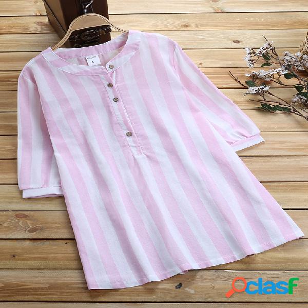 Camisa de gola de meia manga Stripe mulheres