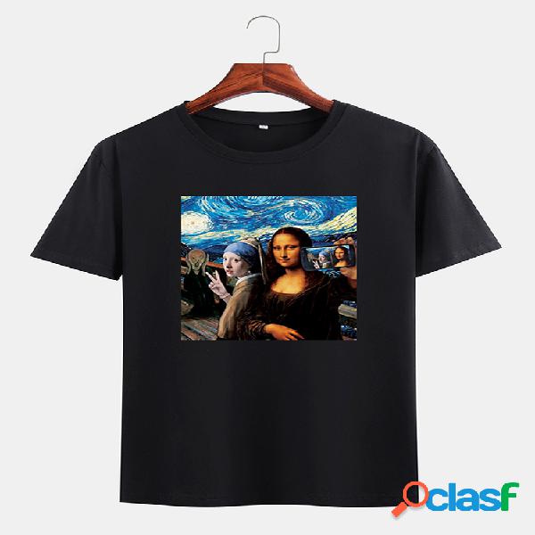 Camisetas engraçadas de Kuso Mona Lisa e Van Gogh Óleo