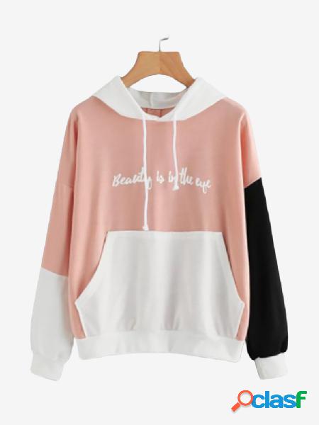 Camisola com capuz de manga comprida e retalhos de