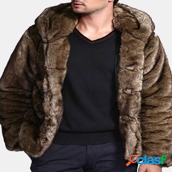 Casaco de pele do falso dos homens inverno quente Slim Fit