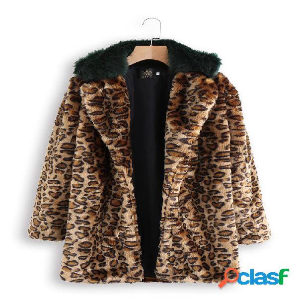 Casacos compridos com capuz de pele falsa de leopardo