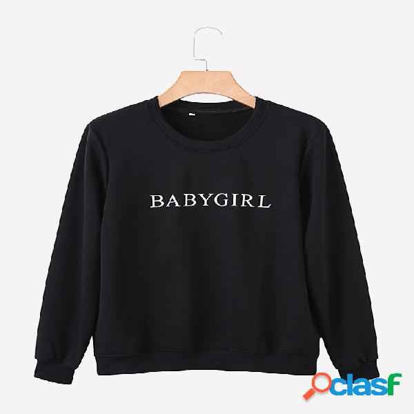 Casual Letter Print manga comprida O-neck Sweatshirts For