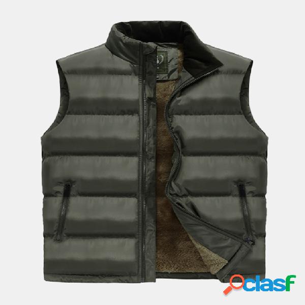 Casual Men Thicken Plus Velvet Stand Collar Cor sólida para