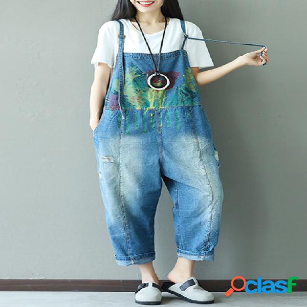 Casual Mulheres Strap Strap Denim Jumpsuits Rompers
