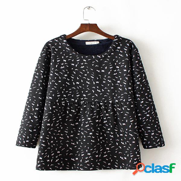 Casual Print Plus camisola de veludo para mulheres