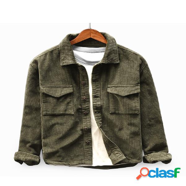 Casual Vintage Turn Down Collar Veludo de algodão Camisa