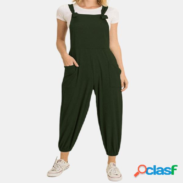 Casual bolsos Jogger Straps macacão cor sólida