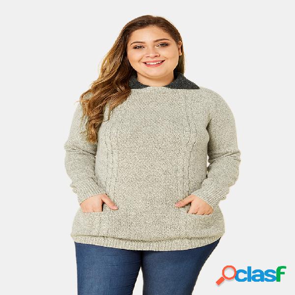 Casual lapela bolso blusas de cor pura