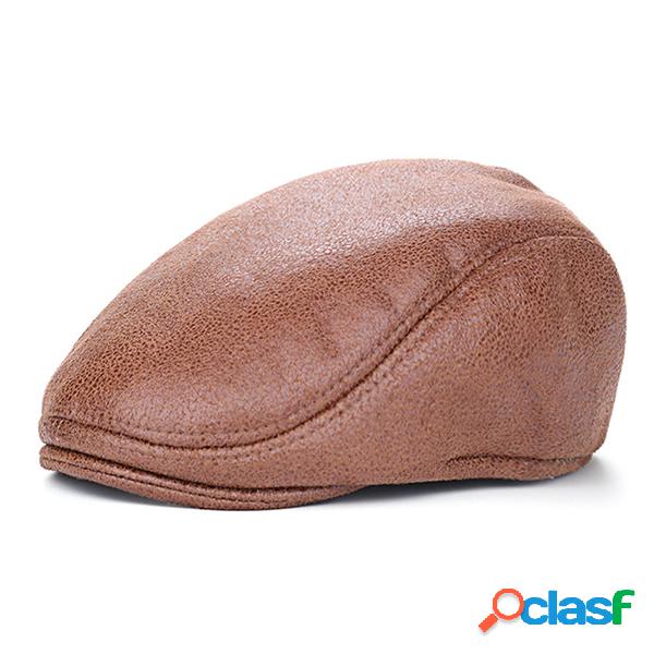 Chapéu Vintage PU Estilo Beret Casual Outdoor Visor Chapéu