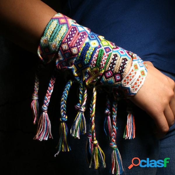 Charme boêmio Pulseira Mão Tecer Borlas Coloridas Enthic