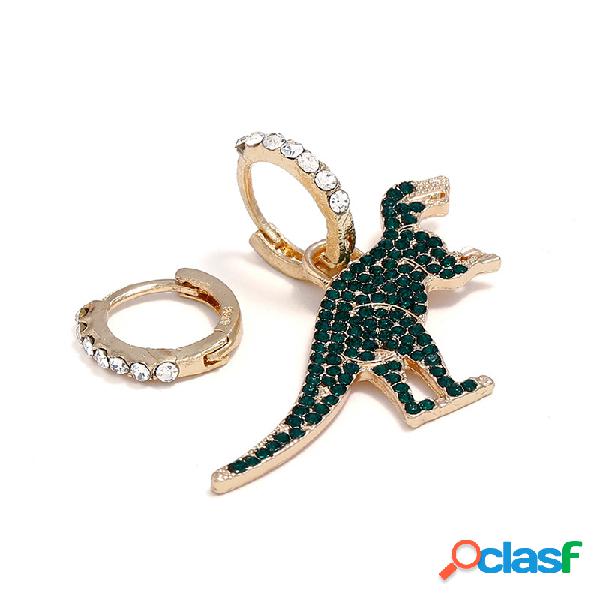 Clássico Ouro Verde Strass Dinossauro Dangle Brincos Moda