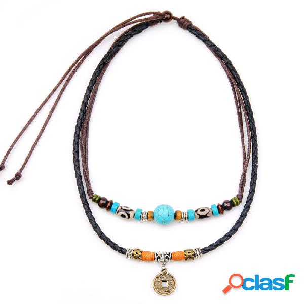 Colar de Pingente de Vintage Cera Corda Irregular Beades