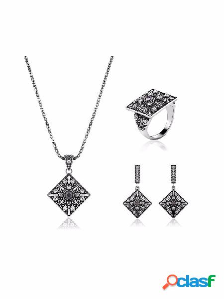 Conjunto de Jóias de Geometria Alloy Rhinestone Square