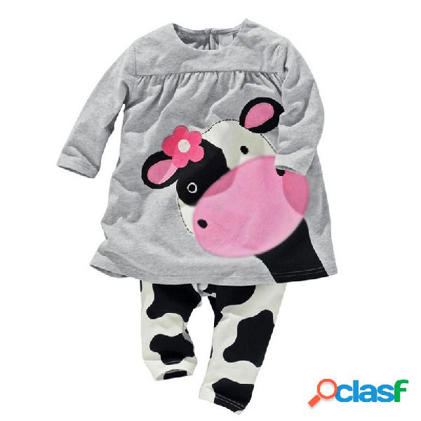 Conjunto de roupas de manga longa para meninas de vaca com