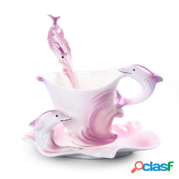 Copos De Café Esmalte Colorido Porcelana Terno Golfinhos