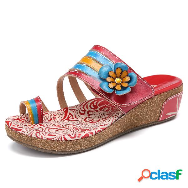 Couro Multi-color Strappy Vamp ajustável Flip Flops Toe