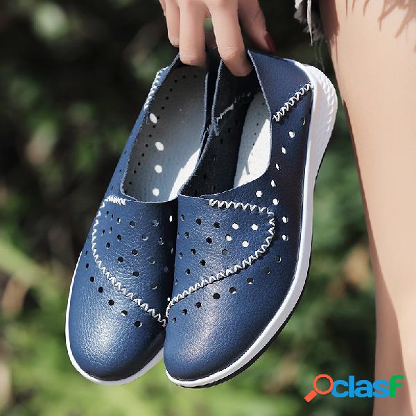 Couro oco confortável Loafers Slip On Casual sapatos baixos