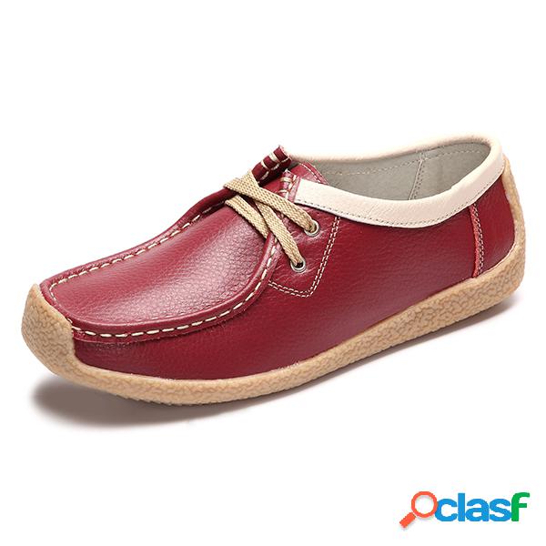 Couro rendas até couro cor coincidir com Soft Mocassins