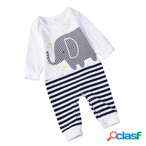 Cute Elephant Padrão Manga comprida Unisex Baby Romper Para