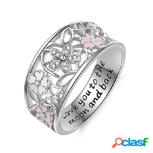 Doce Rosa Flor Charme Letras Engraved Dedo Anéis de Noivado