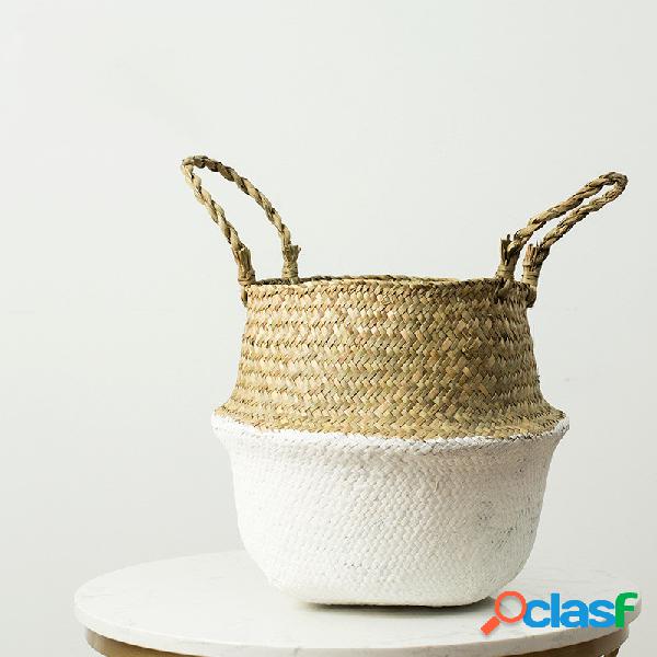 Doméstico Dobrável Natural Seagrass Woven Storage Pot