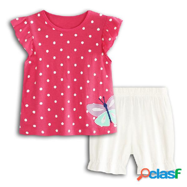 Dot borboleta impresso meninas conjunto curto para 0-24m