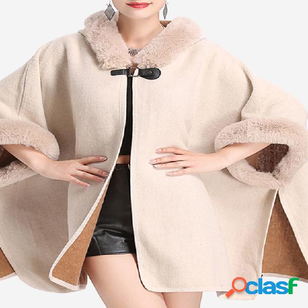 Elegant Faux Fur Patchwork Casacos com capuz para mulheres