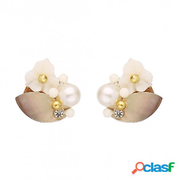 Elegante Shell Flor Pérola Brincos Delicate Stud Brincos