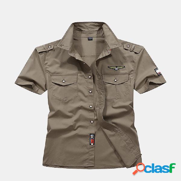 Epaulets de bolsos no peito de algodão de estilo militar
