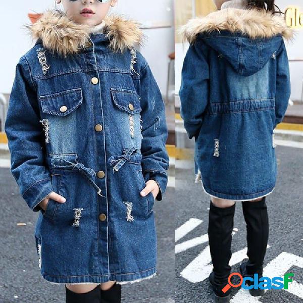 Espessamento Cowboy Fur Collar Jacket Com Capuz