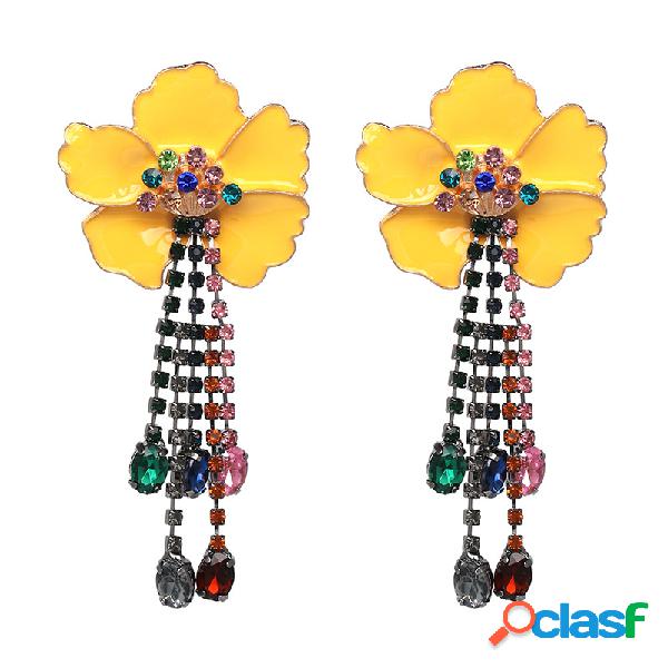 Europeu Americano Elegante Flores Borla Brincos Coloridos