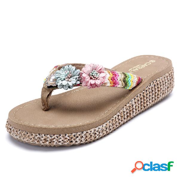 Flor Clipe Toe Plataforma Praia Férias Chinelos