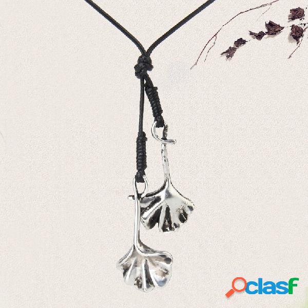 Gingko do vintage folhas duplas pingente colares handmade