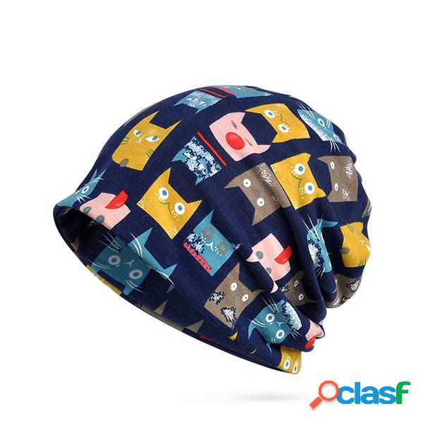 Gorro Multifuncional Feminino Gato Estampado Veludo Grosso