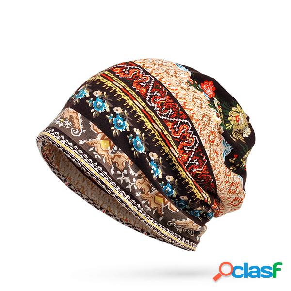 Gorro Étnico Listrado Estampado Feminino de Algodão