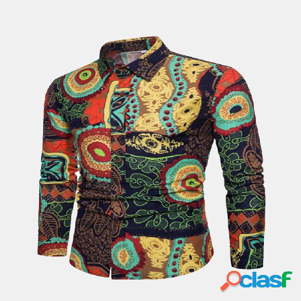 Homens Casual Hip Hop Camisa Impressão manga longa Camisa