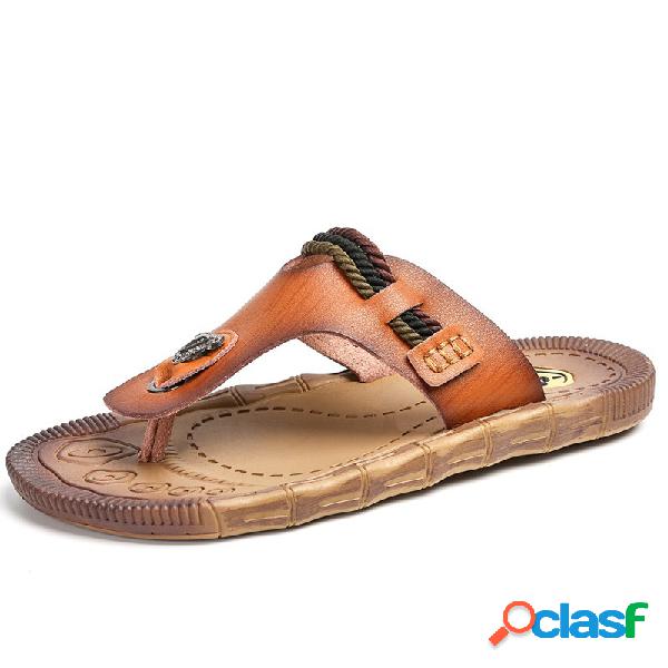 Homens Clip Toe Soft Sandálias Confortável Praia Flip
