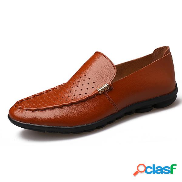 Homens Costura De Couro Buraco Sola Macia Não-slip Casual