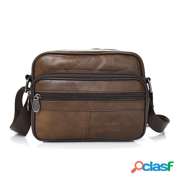 Homens Couro Genuíno Crossbody Bolsa Moda Negócios