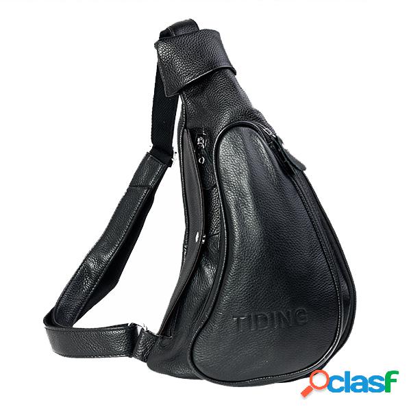 Homens Couro Genuíno Peito Casual Vintage Bolsa Lazer Retro