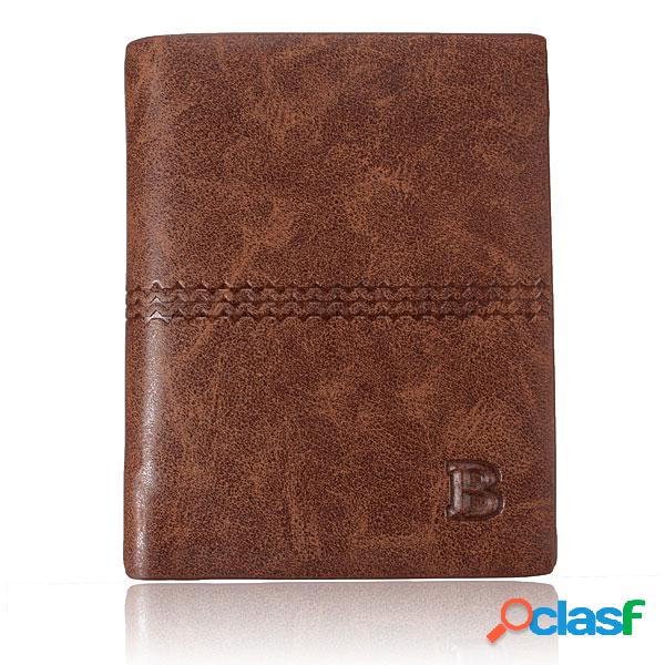 Homens Couro Genuíno Vintage curto carteira Retro Casual