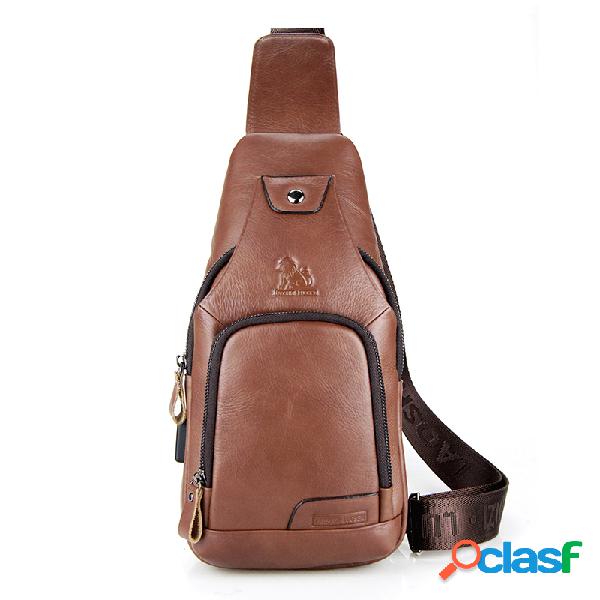 Homens Crossbody Bolsa Casual Couro De Carregamento USB Baú